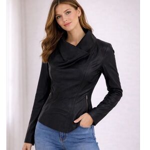 CALVIN KLEIN Black Faux Suede Moto Jacket Size XS NWOT